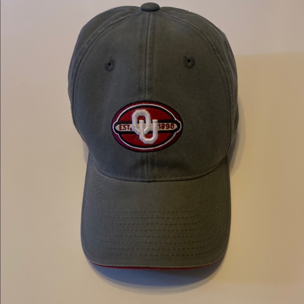 Home Coming Collection Gray Cap with Red and White OU Logo EST 1890 adjustable